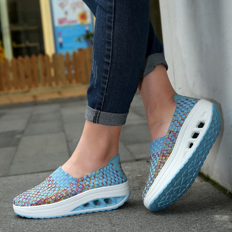 Opaline | Women's Multicolour Woven Slip-On Orthopaedic Sneakers with Slanted Platform Sole