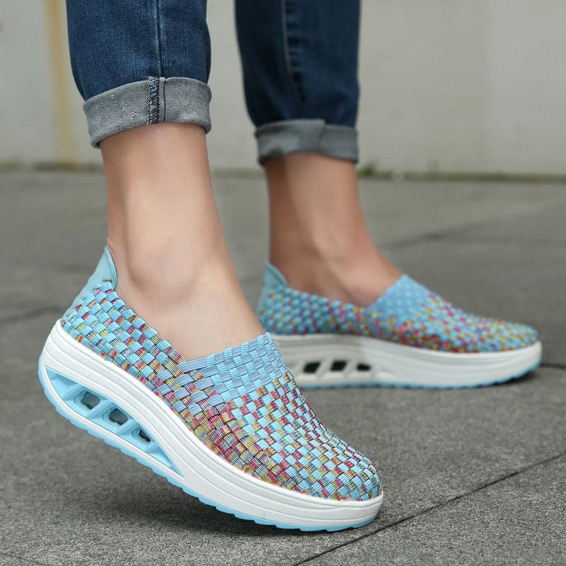 Opaline | Women's Multicolour Woven Slip-On Orthopaedic Sneakers with Slanted Platform Sole