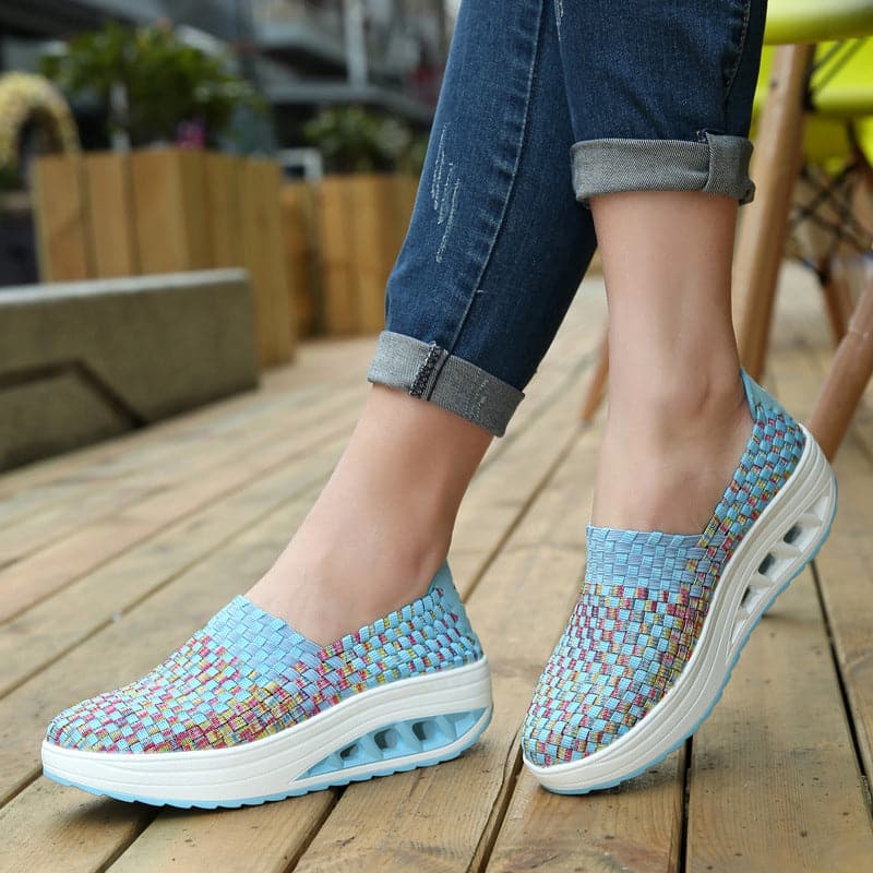 Opaline | Women's Multicolour Woven Slip-On Orthopaedic Sneakers with Slanted Platform Sole