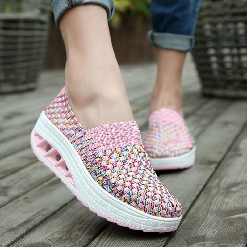 Opaline | Women's Multicolour Woven Slip-On Orthopaedic Sneakers with Slanted Platform Sole