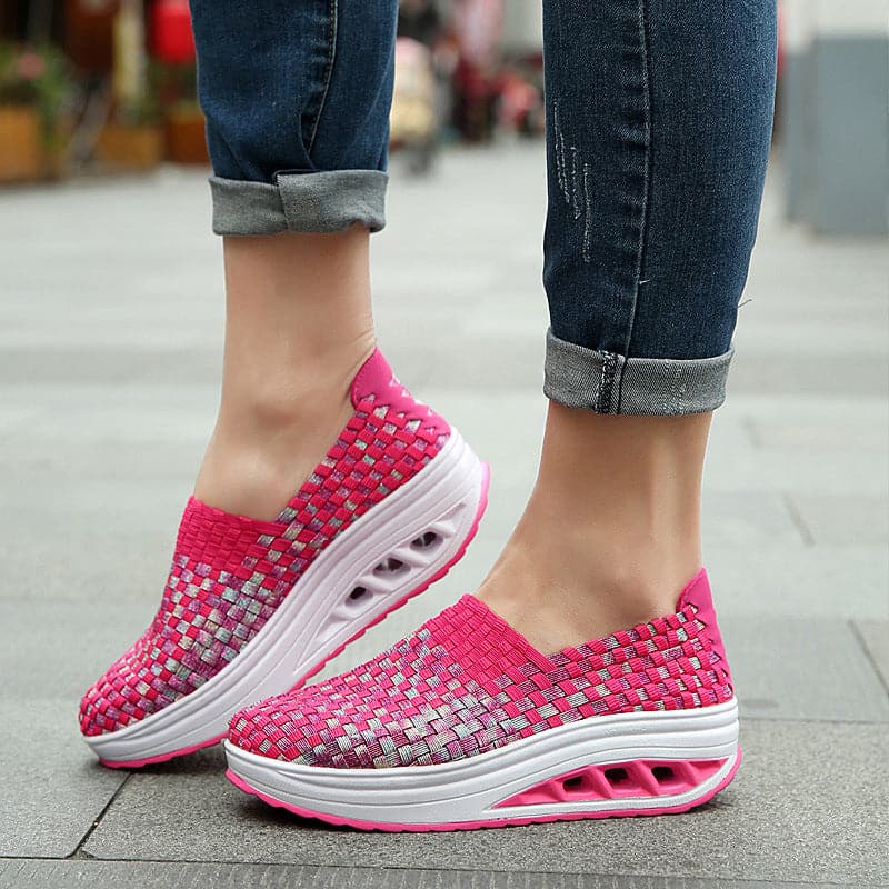 Opaline | Women's Multicolour Woven Slip-On Orthopaedic Sneakers with Slanted Platform Sole