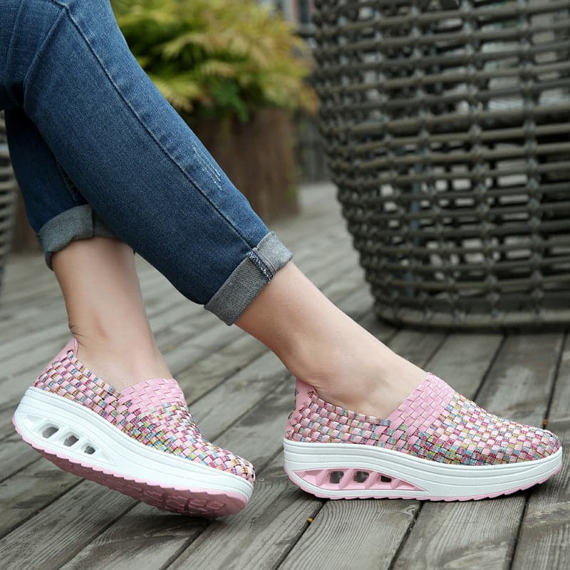Opaline | Women's Multicolour Woven Slip-On Orthopaedic Sneakers with Slanted Platform Sole