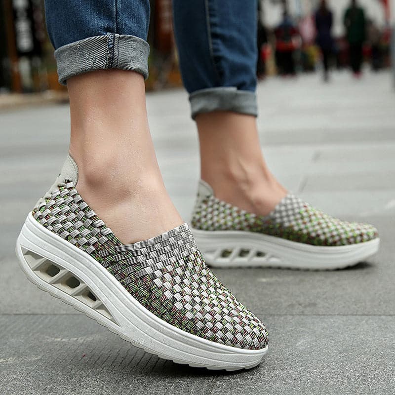 Opaline | Women's Multicolour Woven Slip-On Orthopaedic Sneakers with Slanted Platform Sole
