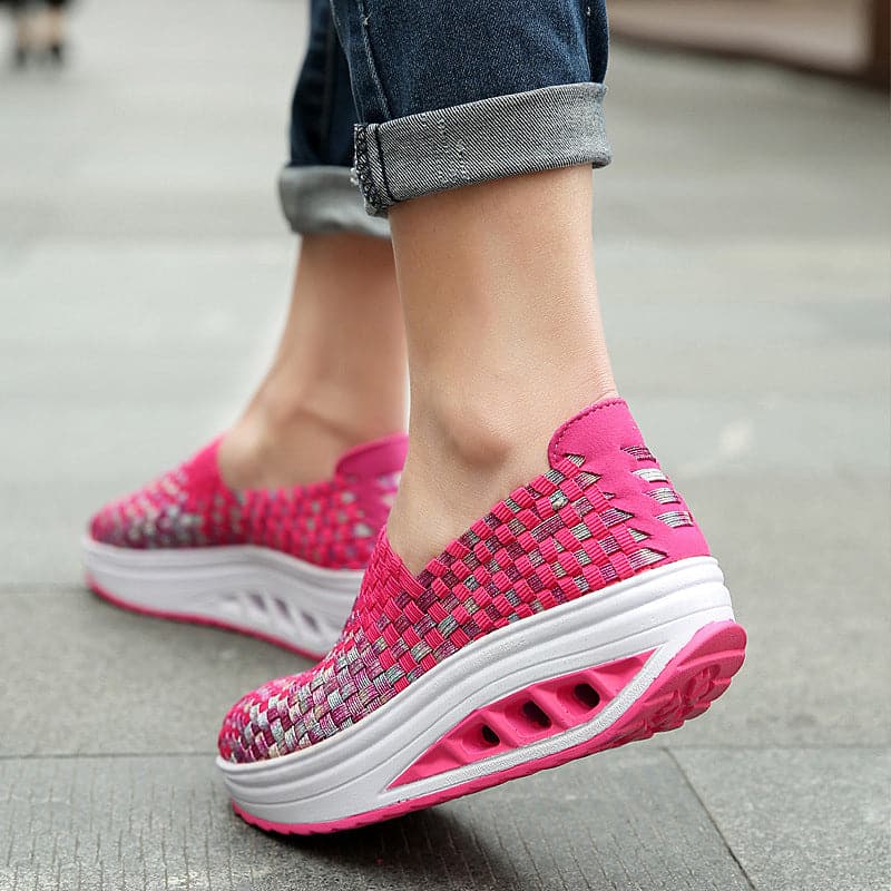 Opaline | Women's Multicolour Woven Slip-On Orthopaedic Sneakers with Slanted Platform Sole