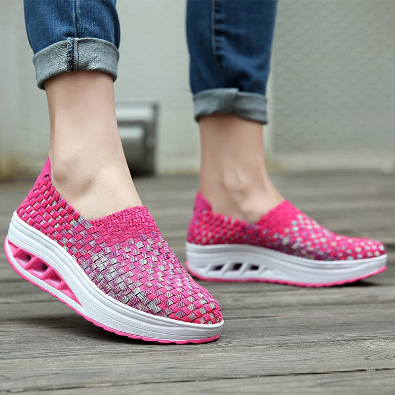 Opaline | Women's Multicolour Woven Slip-On Orthopaedic Sneakers with Slanted Platform Sole