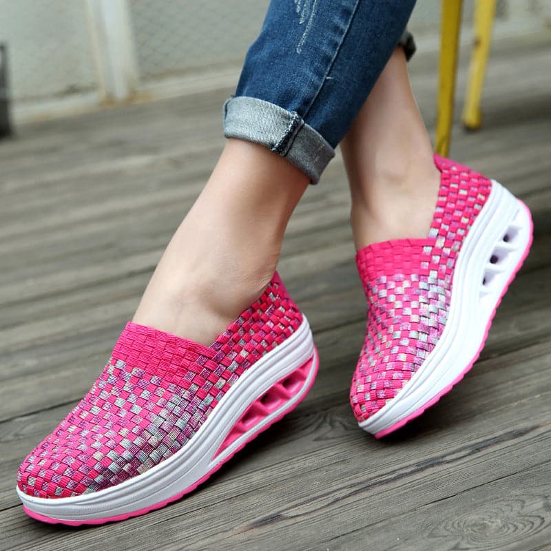 Opaline | Women's Multicolour Woven Slip-On Orthopaedic Sneakers with Slanted Platform Sole