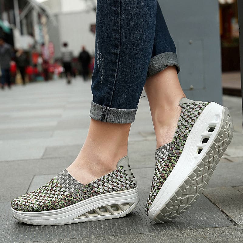 Opaline | Women's Multicolour Woven Slip-On Orthopaedic Sneakers with Slanted Platform Sole