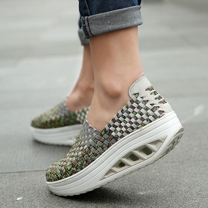 Opaline | Women's Multicolour Woven Slip-On Orthopaedic Sneakers with Slanted Platform Sole