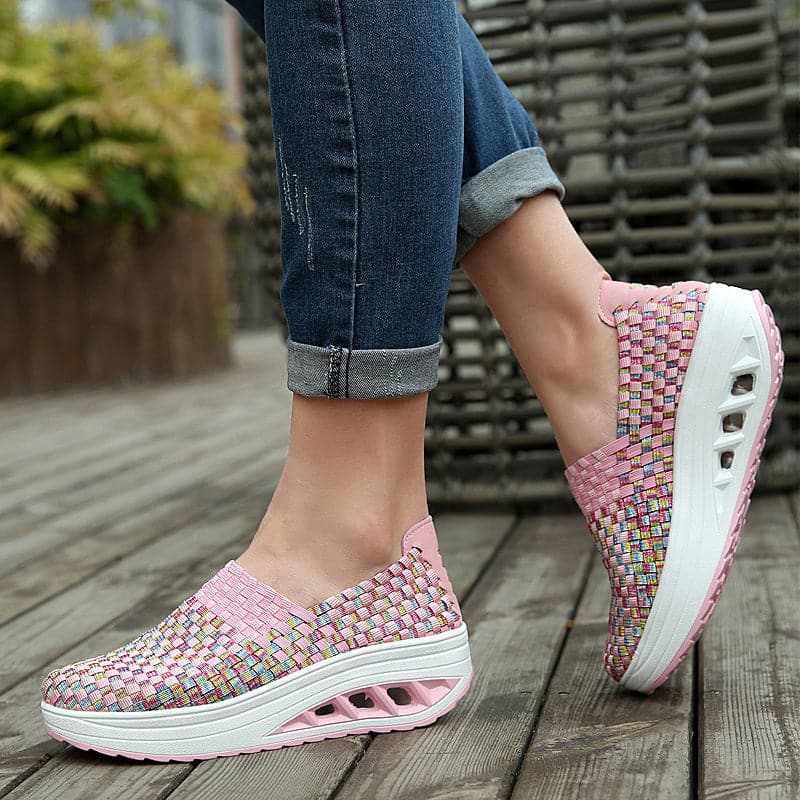 Opaline | Women's Multicolour Woven Slip-On Orthopaedic Sneakers with Slanted Platform Sole