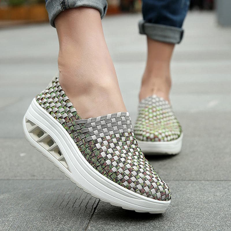 Opaline | Women's Multicolour Woven Slip-On Orthopaedic Sneakers with Slanted Platform Sole