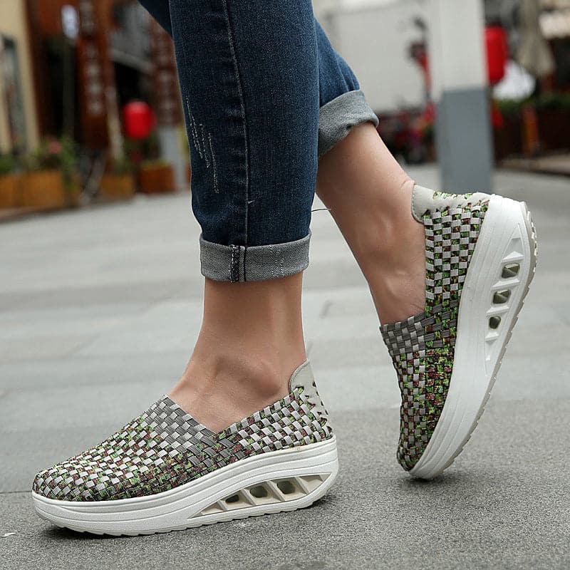 Opaline | Women's Multicolour Woven Slip-On Orthopaedic Sneakers with Slanted Platform Sole