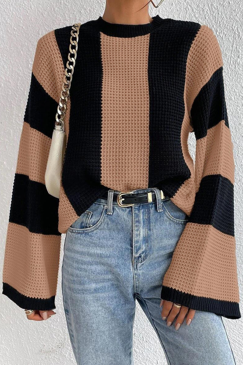 Zerinda | Women's Striped Two-Tone Knit Sweater with Flared Sleeves