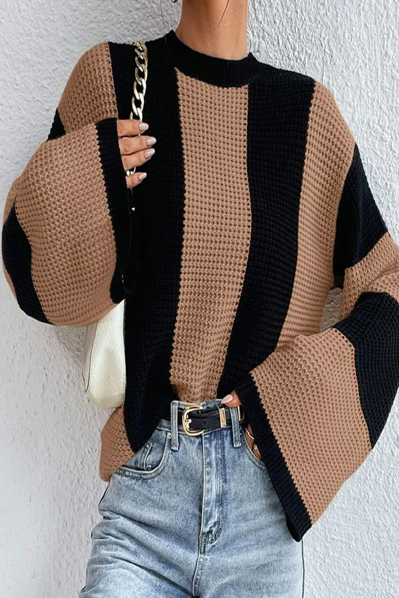 Zerinda | Women's Striped Two-Tone Knit Sweater with Flared Sleeves