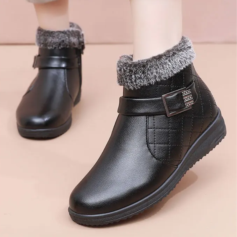 Alvilda | Women's Ankle Boots with Side Zip, Buckle Details, and Fleece Lining for Ultimate Comfort