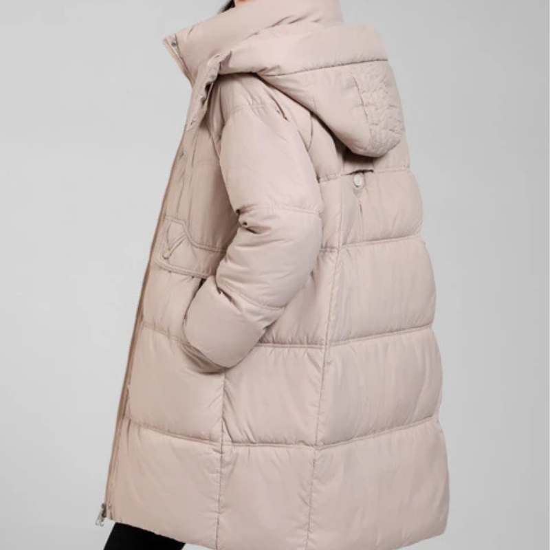 Elisa | Women's Quilted Parka Winter Jacket with Stand Collar and Removable Hood