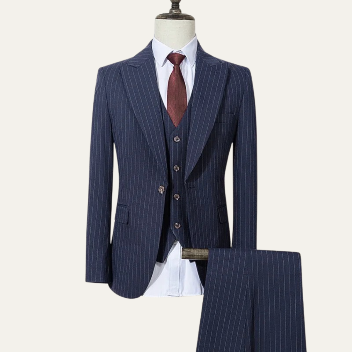 The Sovicille Men’s Business Pinstripe 3 Piece Suit – Slim Fit Blazer, Waistcoat &amp; Trousers