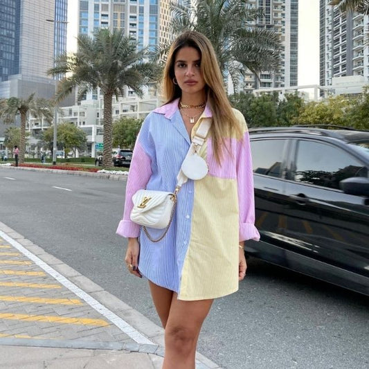 Arabel | Oversized Striped Blouse – Loose Fit, Long Sleeve, Lapel Collar Shirt for Women