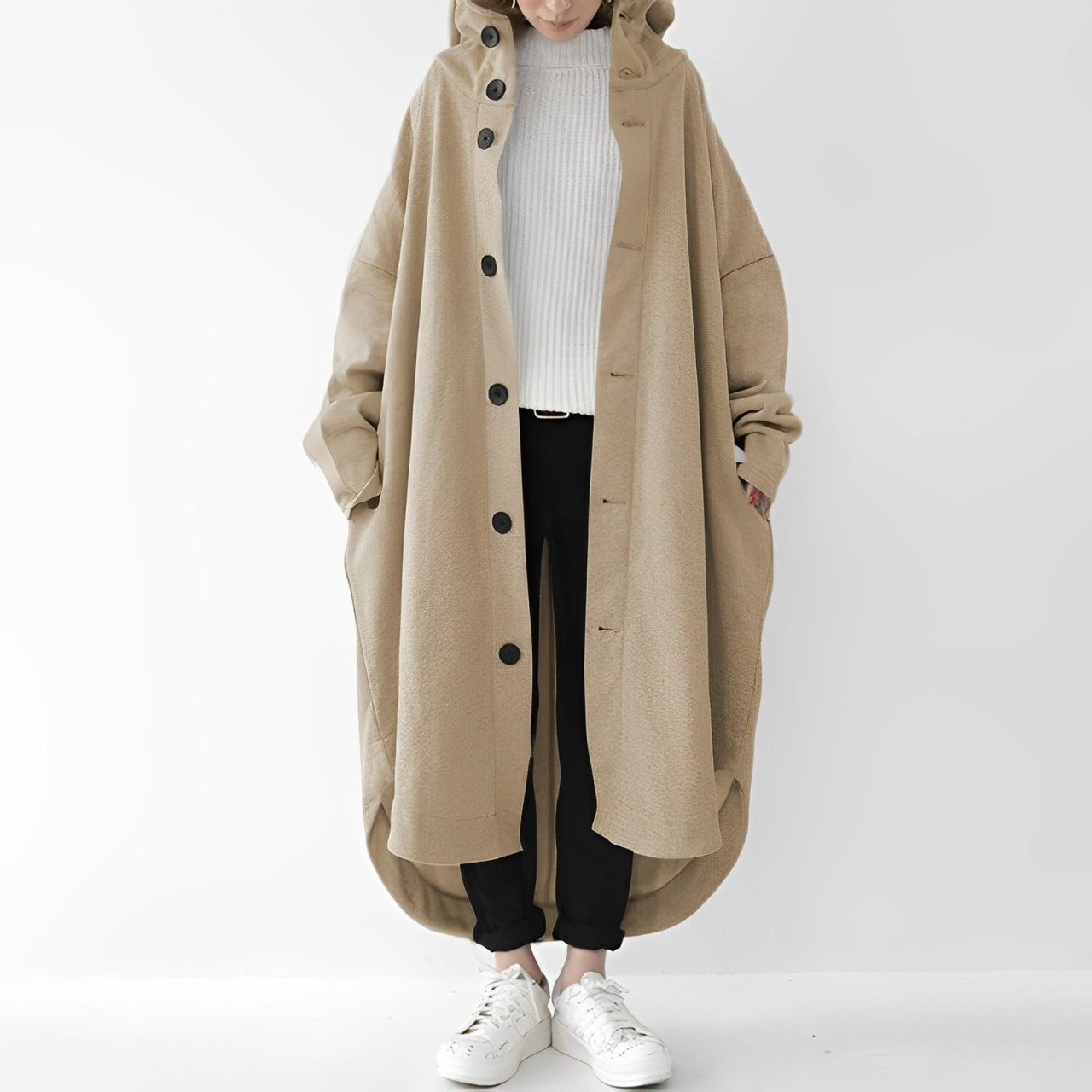 Nina | Relaxed-Fit Long Trench Coat with Hood
