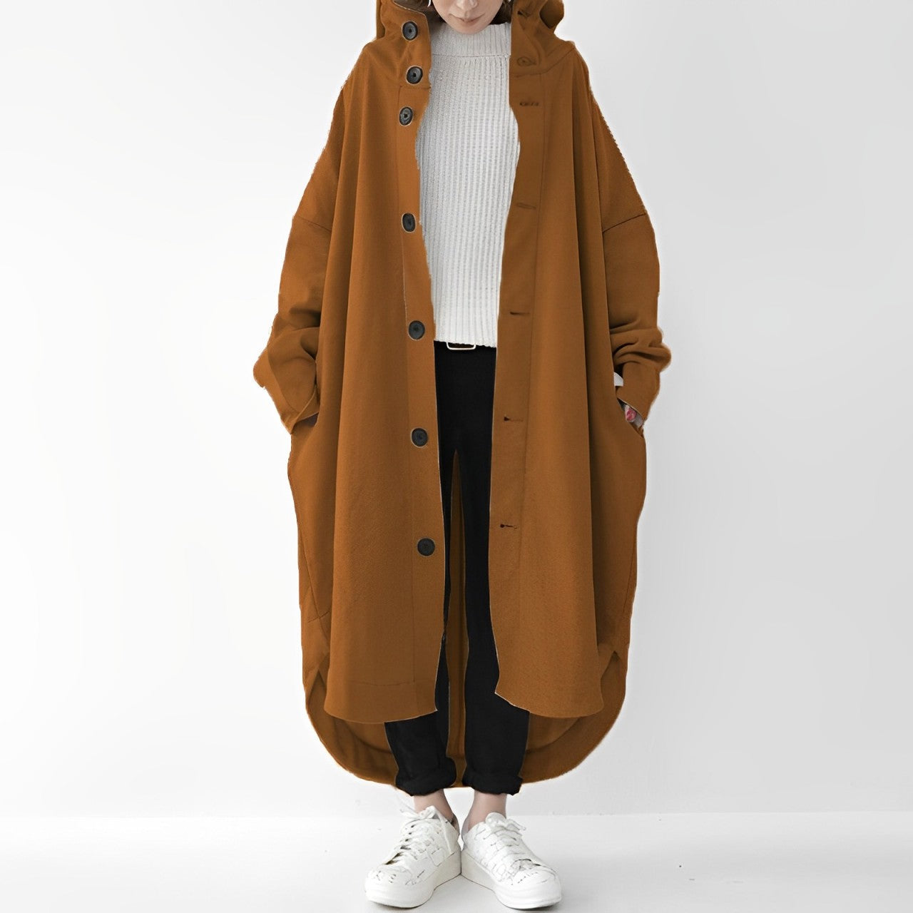 Nina | Relaxed-Fit Long Trench Coat with Hood