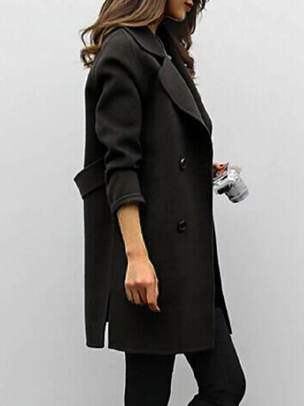 Elthia | Women's Double-Breasted Long Coat with Wide Lapels