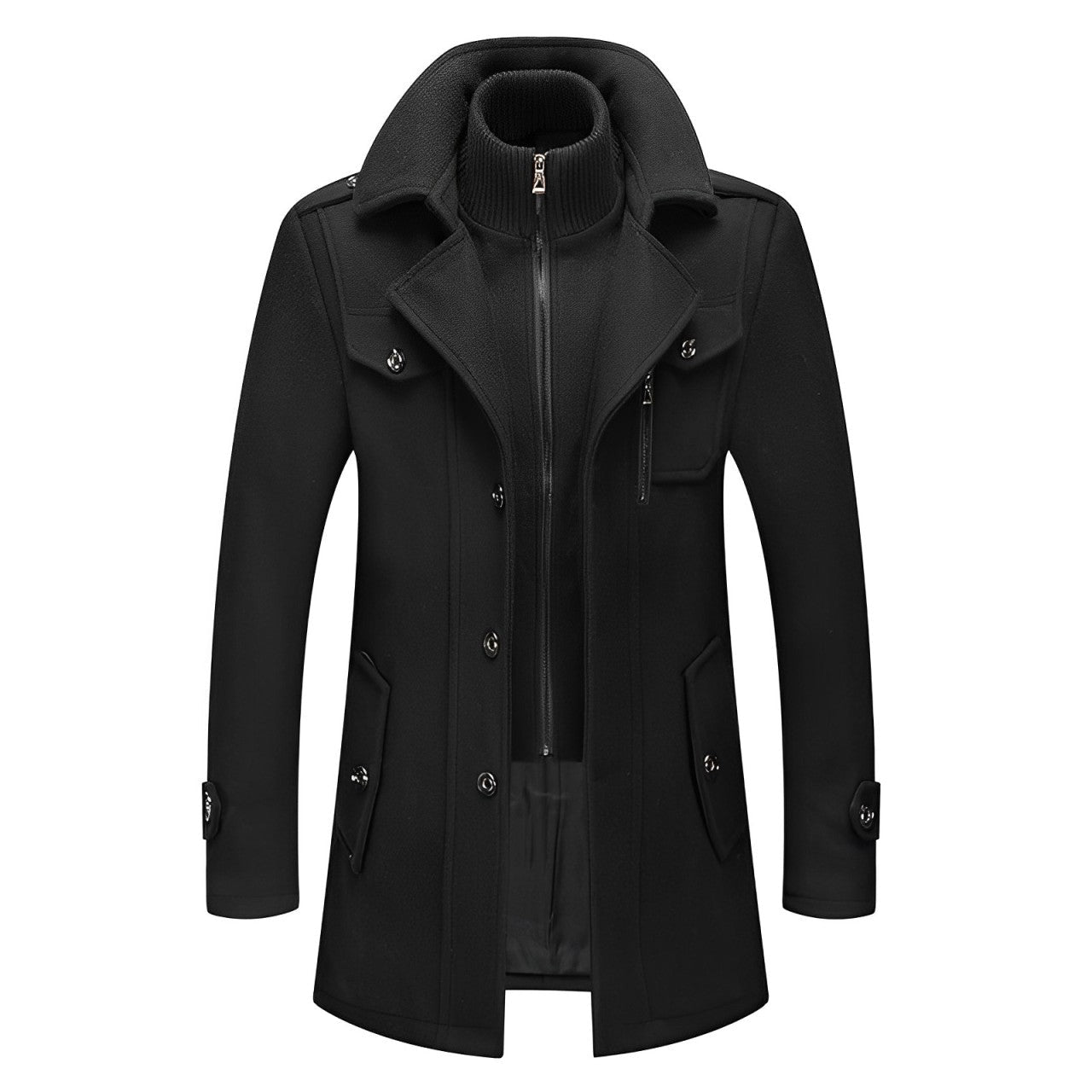 Luis | Men's Timeless Wool Trench Coat with Double Collar and Zip Closure