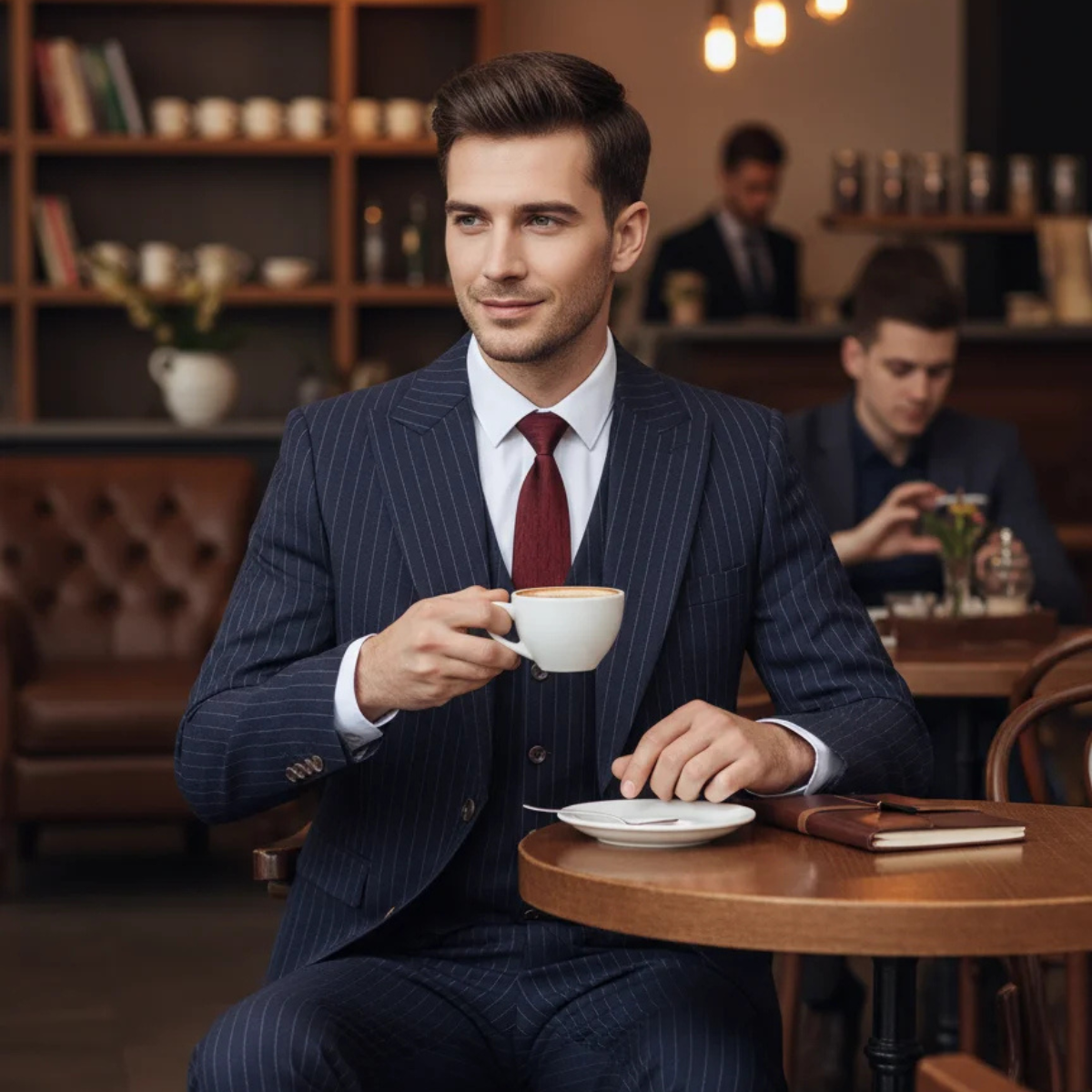 The Sovicille Men’s Business Pinstripe 3 Piece Suit – Slim Fit Blazer, Waistcoat & Trousers