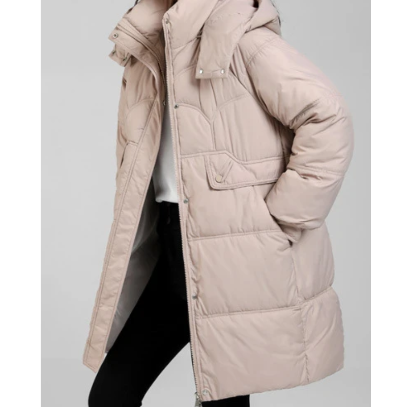 Elisa | Women's Quilted Parka Winter Jacket with Stand Collar and Removable Hood