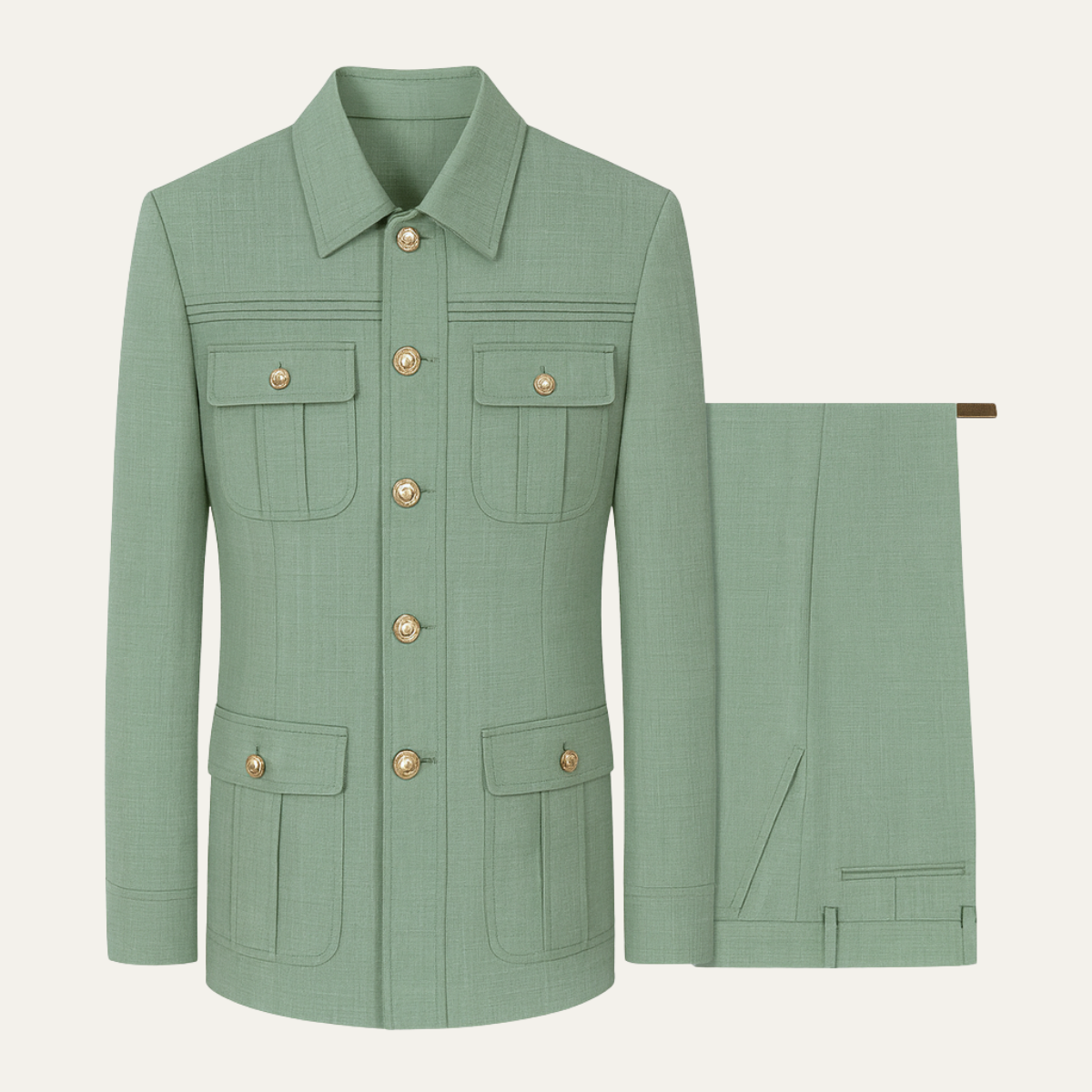 The San Vincenzo Men’s Military Style Suit Set – Slim Fit Blazer & Trousers with Gold Buttons