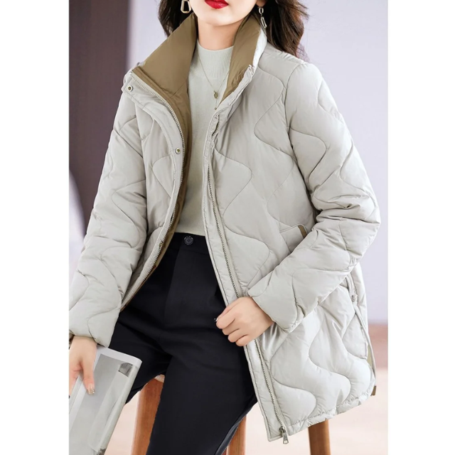 Daglinde | Long Puffer Jacket with High Collar and Zip Closure