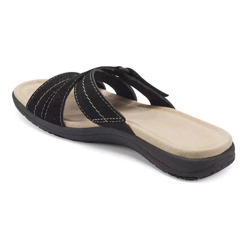 Velora | Women’s Strappy Flat Sandals – Comfy Open Toe Slippers with Adjustable Velcro Strap
