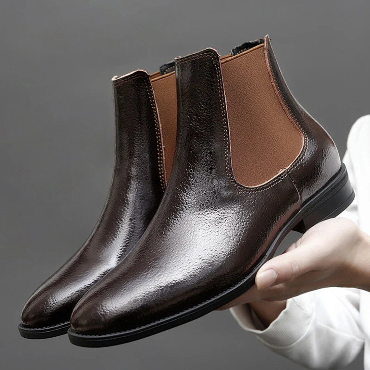 The Gerace Men’s Leather Slip On Chelsea Boots with Elastic Panel