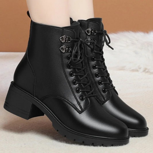 Zoraide | Women's Block Heel Winter Boots with Side Zipper & Lace-Up Design