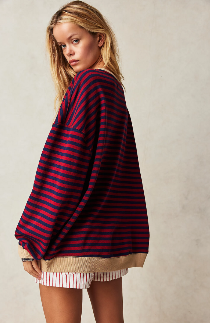 Justine | Women’s Tricolor Striped Oversized Sweatshirt – Casual, Comfortable Style