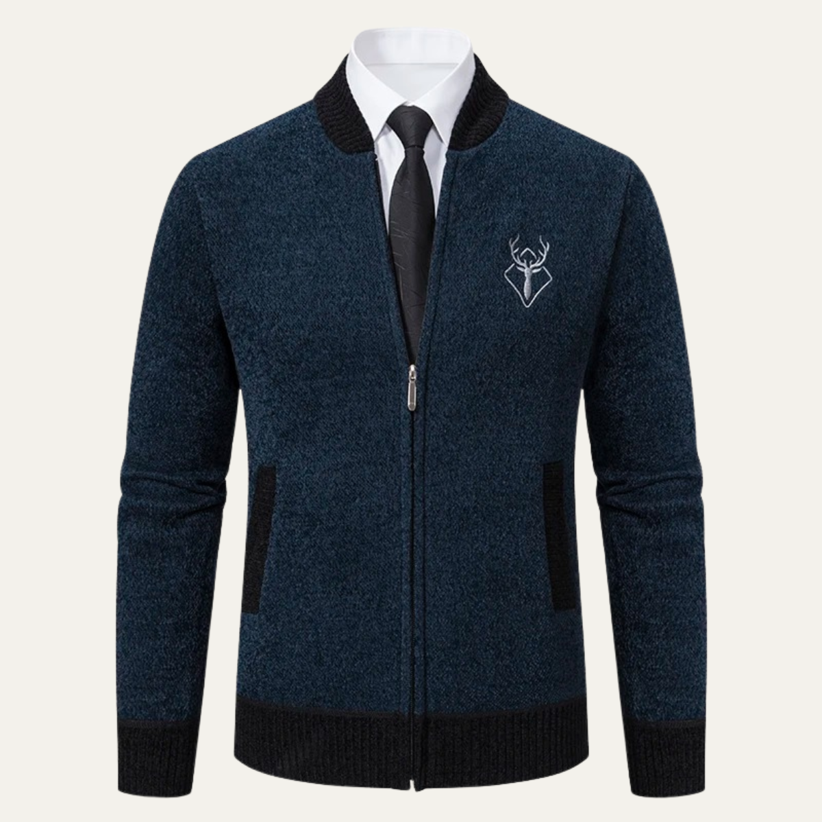 The Clapham Men&#39;s Embroidered Smart Knit Zip Cardigan