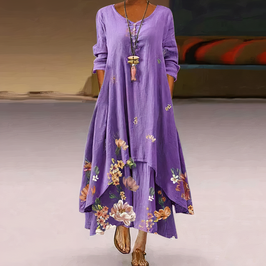 Kerith | Women's Floral Maxi Dress with Round Neck & Layered Hem