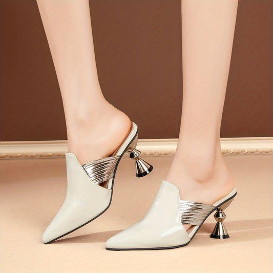 Lioren | Women’s Pointed Toe Slip-On Mules – Chic Metal Heel Office & Party Shoes