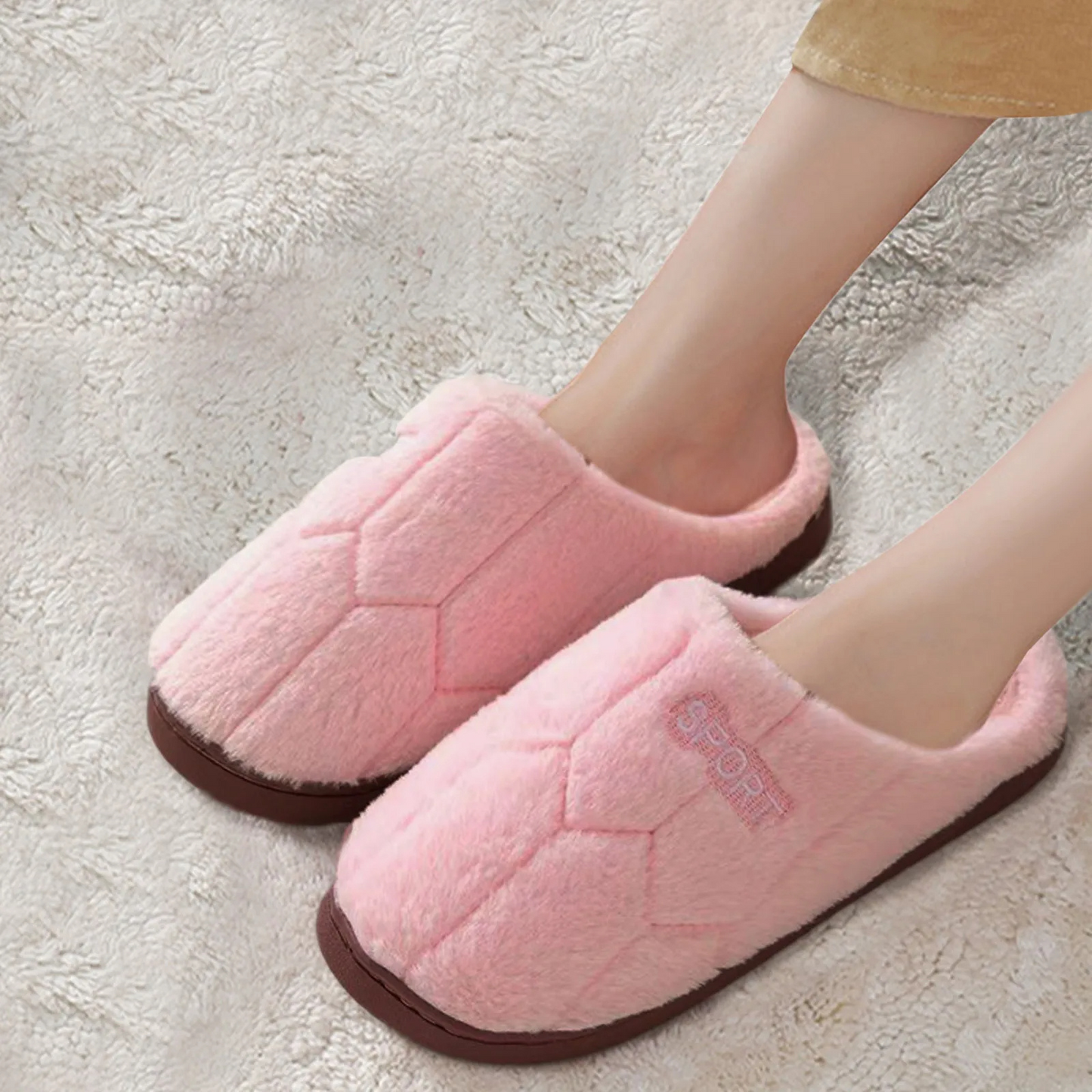 Violaine | Women's Winter Slippers with Sporty Embroidery, Soft Plush Fabric & Flexible Sole
