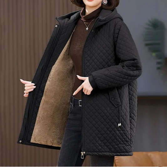 Dilara | Women's Winter Jacket with Hood, Fleece Lining, and Diamond Quilting