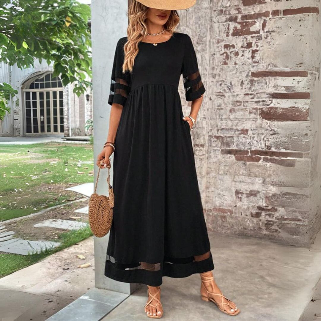Holly | Women’s Solid Colour Summer Maxi Dress with Half Sleeves & Pockets – Effortless Summer Style