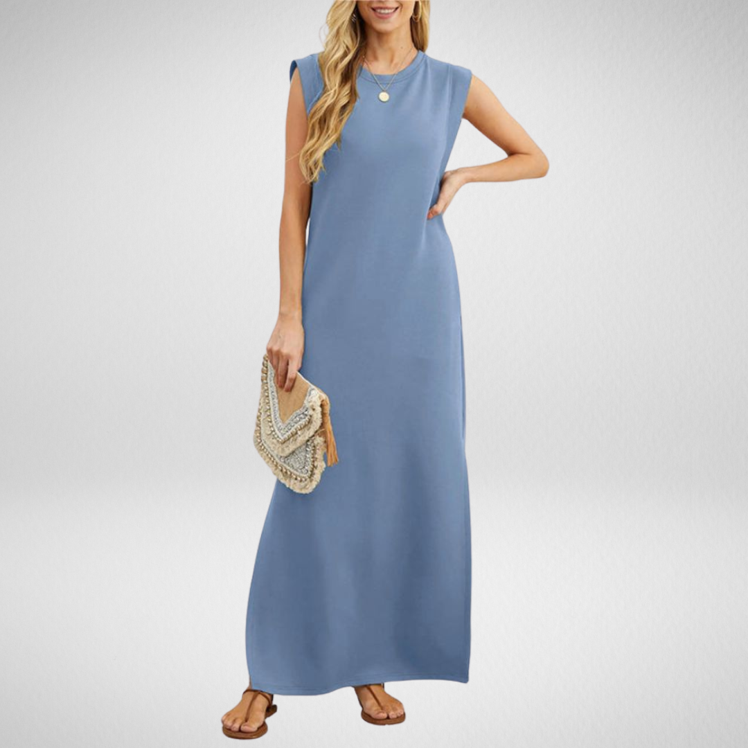 Nina | Women's Sleeveless Straight Maxi Dress with Round Neck – Elegant & Comfortable Fit
