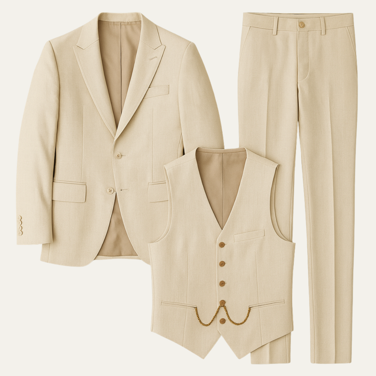 The Dover Men’s Elegant Beige 3 Piece Suit – Slim Fit Blazer, Waistcoat &amp; Trousers