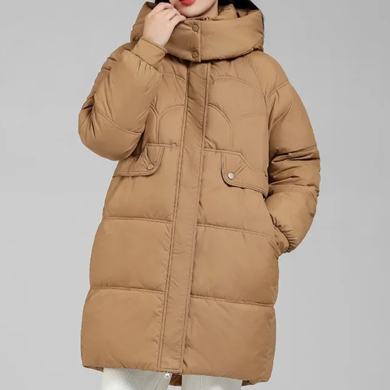 Elisa | Women's Quilted Parka Winter Jacket with Stand Collar and Removable Hood