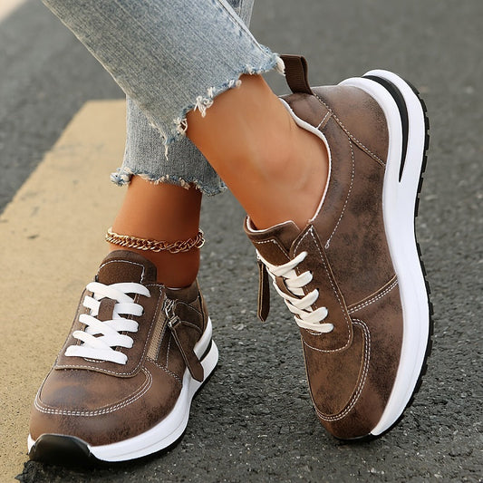 Grace | Women's Premium Lace-Up Side Zip Fashion Sneakers – Stylish & Comfortable