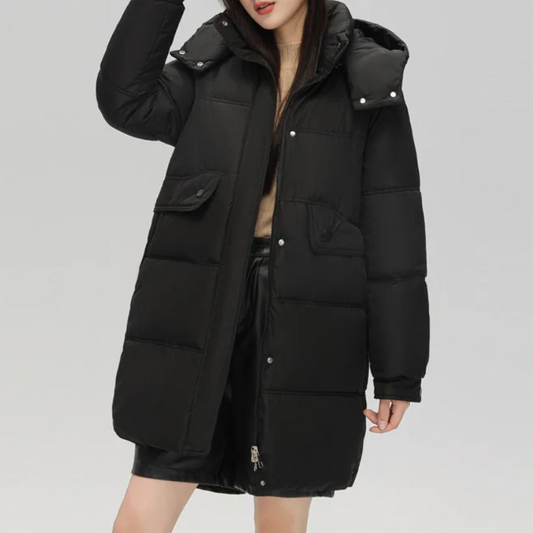 Melina | Women's Padded Long Winter Coat with Hood and Zipper