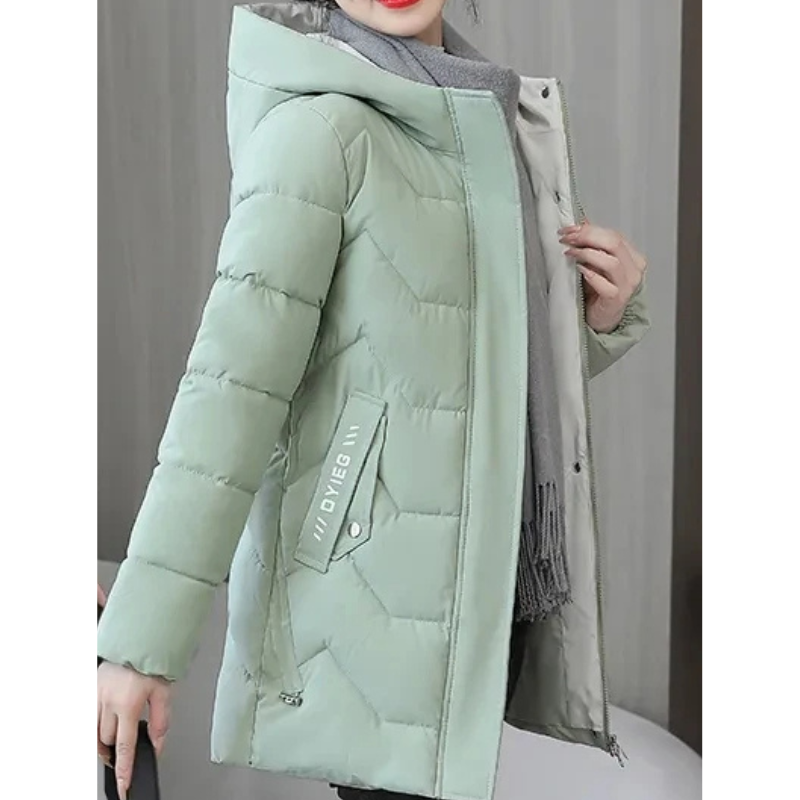 Celina | Women's Quilted Padded Hooded Winter Jacket – Full Zip Solid Colour Parka