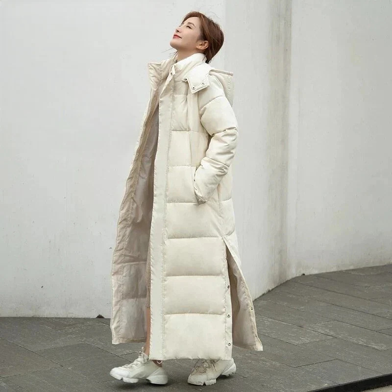 Queenie | Women’s Long Padded Winter Coat with Hood, Zip & Side Slits