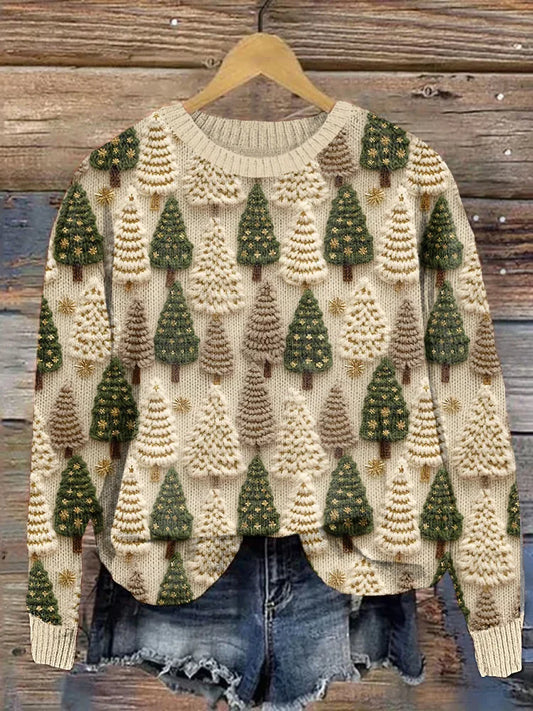 Brunilde | Women's Knitted Sweater with Stylish Christmas Tree Embroidery