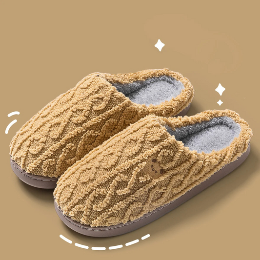 Viktualia | Women's Winter Slippers with Teddy Embroidery, Soft Plush Fabric & Non-Slip Sole