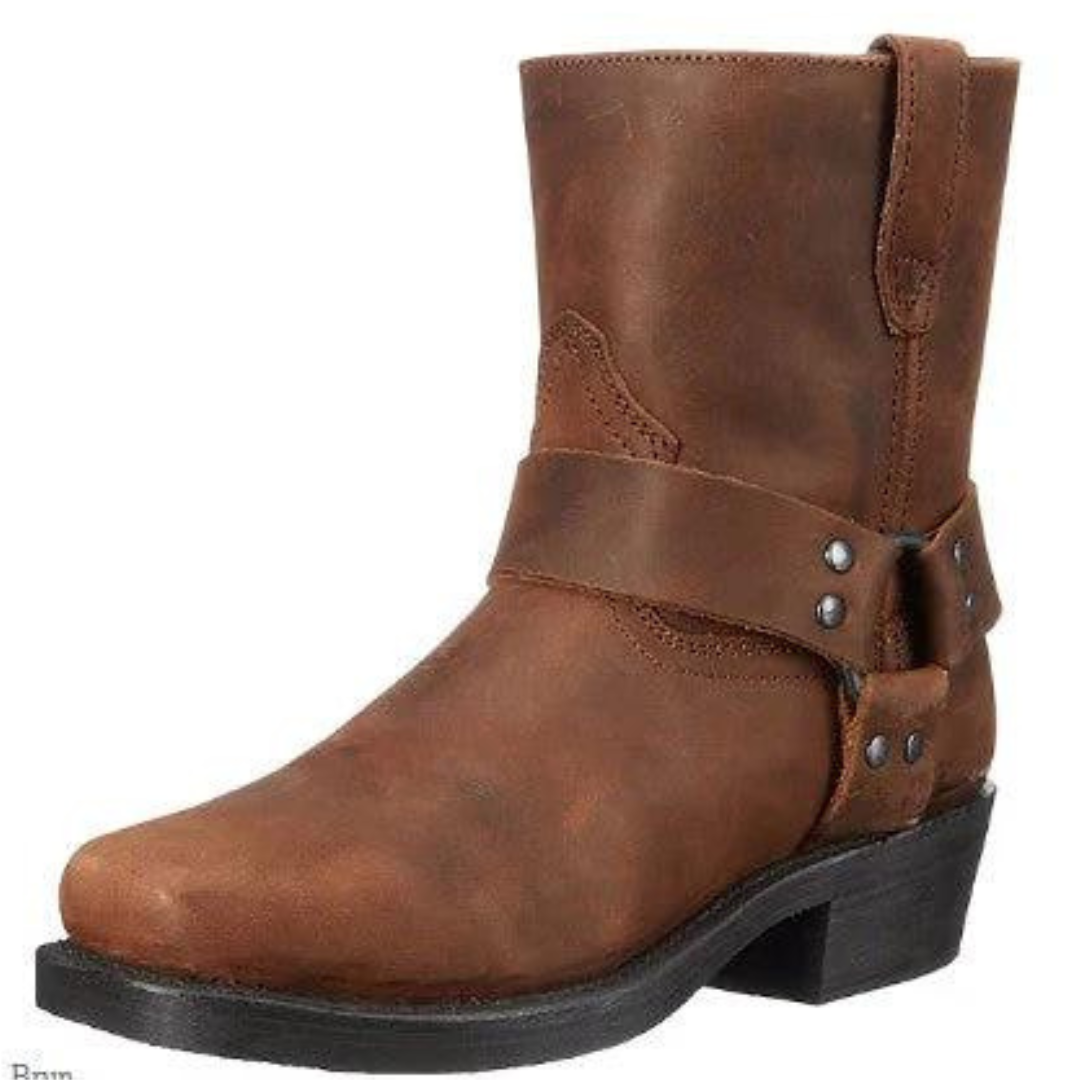 Olaf | Men's Leather Low Heel Cowboy Ankle Boots with Side Zip