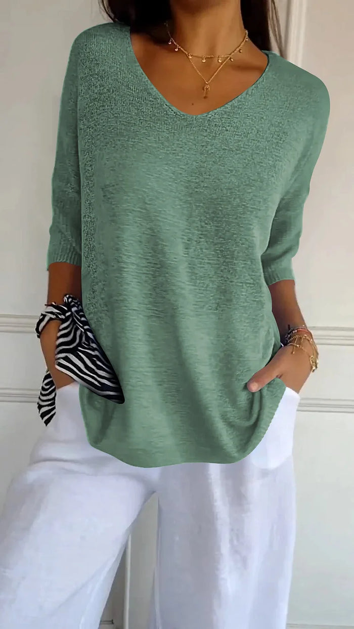 Zerina | Women’s Solid Colour Knitted V-Neck Top – Soft, Stylish & Perfect for Everyday Wear